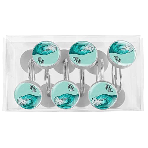 Rideaux de douche impeccables avec nos 12 crochets en acier inoxydable vagues