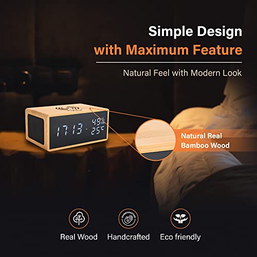 Otgmpirex Digital Wooden Alarm Clock With Wireless Charging For Iphone, Alarm Clock With Bluetooth Speaker, Clock For Bedroom Aesthetic #TOP1