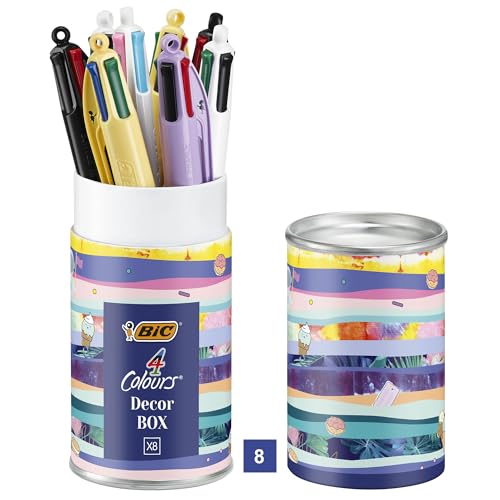 BIC 4 Farben Kugelschreiber Set 4 Colours, 8er Stifte Set in verschiedenem Design, Ideal als Geschenk, Message Box
