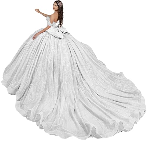 YuVanty Sparkly Quinceanera Dresses White for Womens Puffy15th Dr...