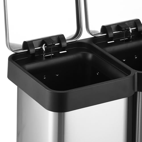 GarveeHome 10 Gallon Step-Open Dual Trash and Recycling Bin with Soft-Close Lid, Modern, Minimalistic for Home, Kitchen, Laundry Room, Office, Bedroom, Bathroom, Without Inner Bucket, 40L(2x20L)