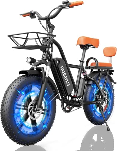 ZABLIZ Electric Bike for Adults 2 Seater Electric Bike 1000W Peak Motor Up to 60 Miles Range 20 Fat Tire E Bike with Large Removable Battery All-Terrain Electric Bicycles for Commute