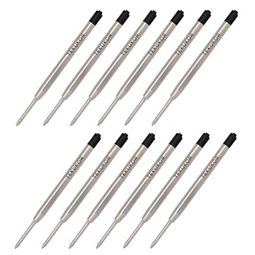 12-Pack Tekukor Ballpoint Pen Ink Refills With 1mm Medium Tip - Black Ink