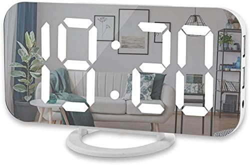 Réveil numérique LED miroir moderne avec double port de charge USB pour bureau et maison