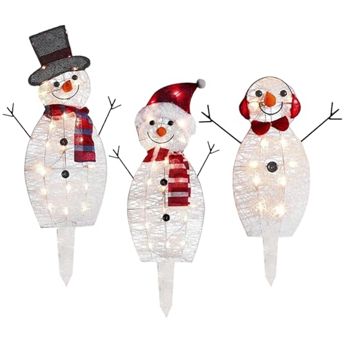 SMELEYOU Illuminare Il Pupazzo di Neve 3 Pezzi a LED Decorazioni Natalizie di Neve per Neve Acrilico Ornamenti per Il Pupazzo di Neve con Batteria per Giardino da Giardino da Esterno