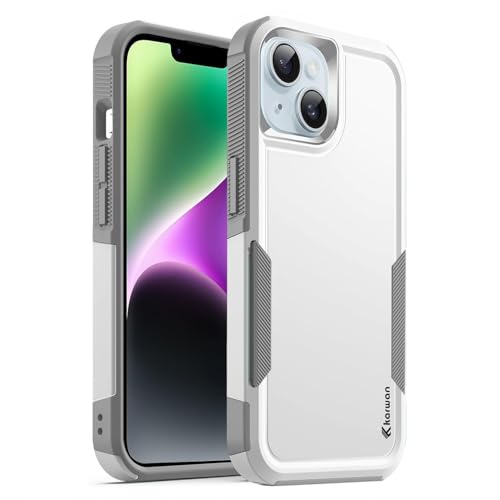 Image of KARWAN Shockproof Back Case Cover Compatible with iPhone 14 Plus, Heavy Duty Case with 360 Degree Camera Protection, Dual Layer Rugged Bumper Protection Cover with Matte Finish (White)