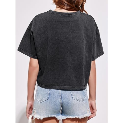 Cotton Loose Crop Tops for Women Acid Wash Cropped T Shirts Trendy Vintage Basic Tees Casual Short Sleeve Tshirt4