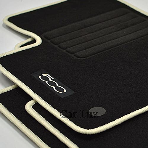 Car Lux AR20662 – Tapis de voiture sur mesure pour 500 C Cabrio à partir de 2013 – Edition Velour Bordure Beige crème