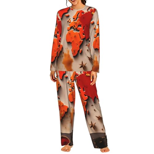 Pyjama femme carte du monde en épices : ensemble de nuit à manches longues pour l'hiver