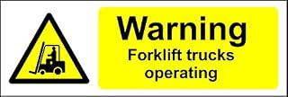 Warning forklift trucks operating Safety sign - Self adhesive sticker 300mm x 100mm