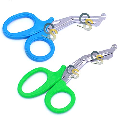 2 PCS (Sky Blue + Green) Paramedic Utility Bandage Trauma EMT EMS Shears Scissors 7.25 INCH Stainless Steel (GSI Brand)