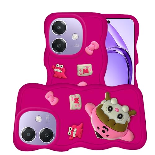Image of AESTMO Back Case Cover for Oppo A3X 5G | 3D Cute Fun Cartoon Characters | Anti Slip Grip Cute Wave Curly Frame Shape | Full Body Protection Back Cover for Oppo A3X 5G (Pink)