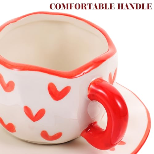 Taza de café de cerámica pintada a mano con un acabado artístico y platillo a juego 4