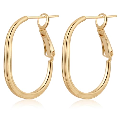 ToHeart 14k Gold Hoop Earrings for Womens Rectangle Hoop Earrings Gold Plated Small Hoops