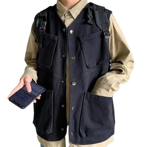 ベスト メンズ レディース フィッシングベスト ワークベスト オーバーサイズ ジャケット ファッション 旅行 登山 通勤 釣り 撮影 四季通用 (ブラック,M)