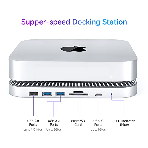 RayCue Mac Mini Hub & Type-C Stand with SSD Enclosure, Mac Mini M1/M2 Stand with 2.5" SATA SSD, USB-C Data Port - Image 3