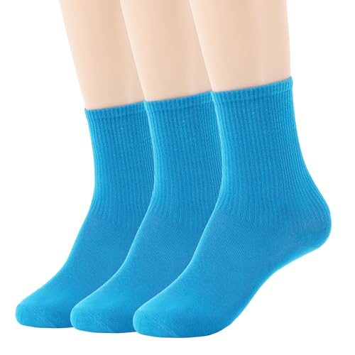 Image of Womens Colorful Basic Sock -Unique Knit Cotton Crew Socks 3 Pack