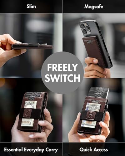 Image of iwantit 3 in 1 Magsafe Wallet Men: Bifold Wallet + Magnetic Wallet for iPhone - Detachable Cash Strap, Smart Pop Up Card Holder, ID Window, Premium Leather (Vegetable-tanned Brown)