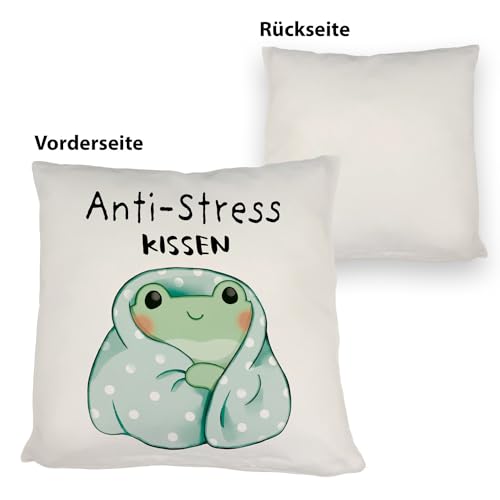 speecheese Frosch in Blauer Decke Kissen mit Spruch Anti-Stress Kissen Entspannendes DekoKissen im Kawaii Design - Süßes Relax Bettzubehör für Anti-Stress Entspannung