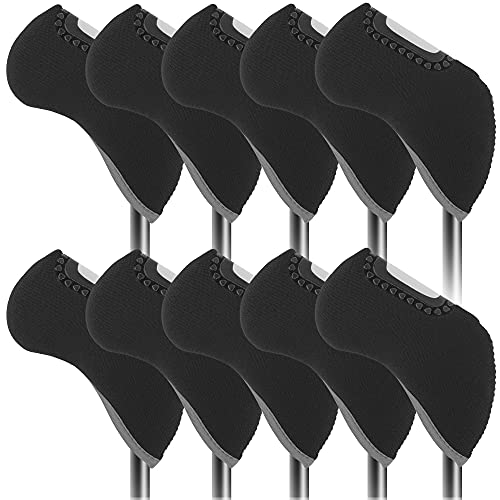 KYTAI 10pcs Golf Iron Head Covers Neoprene Golf Club Protector fits for Titleist Callaway Ping Taylormade (Black)