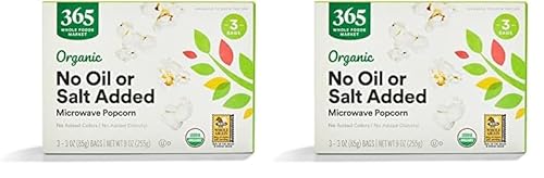 365 by Whole Foods Market, Organic No Oil or Salt Microwave Popcorn, 9 Ounce (Pack of 2)