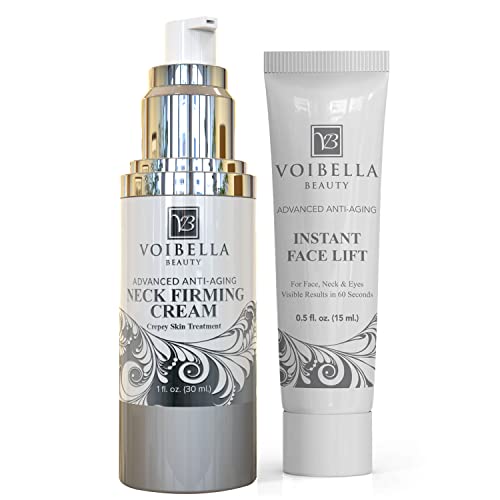 VOIBELLA BEAUTY Instant Neck Tightening Cream Bundle - Smooth Wrinkles on Neck, Chest and Decolletage with Firming Lotion and Serum That Work