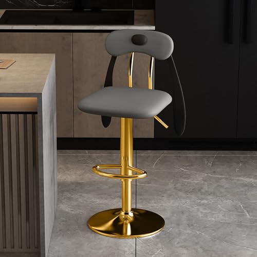 Taburete de bar giratorio con respaldo y reposapiés, altura de mostrador ajustable, tapizado de piel sintética para isla de cocina y pub