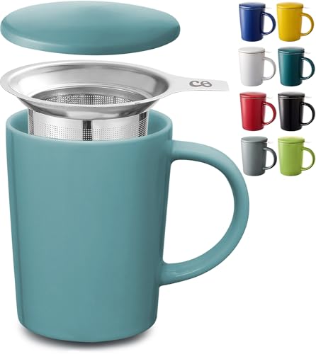 Cosumy Teetasse mit Sieb und Deckel - Keramik Aqua Blau - Hält Lange...