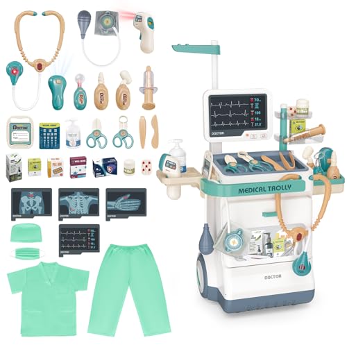 deAO Artztkoffer Dokotorset Rollenspiel Kinder, Doktorkoffer Arztwagen Spielzeug mit Stethoskop Thermometer Spritze Arzt Set Doktor Medical Spielzeug Geschenke für Kinder ab 3 (Grün) deAO Artztkoffer Dokotorset Rollenspiel Kinder, Doktorkoffer Arztwagen Spielzeug mit Stethoskop Thermometer Spritze Arzt Set Doktor Medical Spielzeug Geschenke für Kinder ab 3 (Grün)