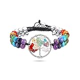 GEHECRST 7 Chakra Armband Doppelschicht geflochten Armreif mit Lebensbaum Ornament Naturstein Schmuck Armband Reiki Yoga Meditation Stretch Armband für Damen Herren (7 Chakra)