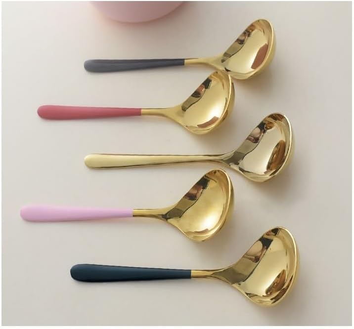 Silverware Flatware Set, 1/4/6/8/10/12 Pcs Household Korean Soup Spoon 304 Stainless Steel Round Head Soup Spoon Large Spoon(Pink Gold,10 Pieces)