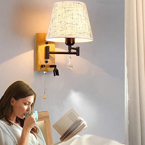 Luces de pared de dormitorio ajustables con pantalla textil blanca e interruptor de brillo 6
