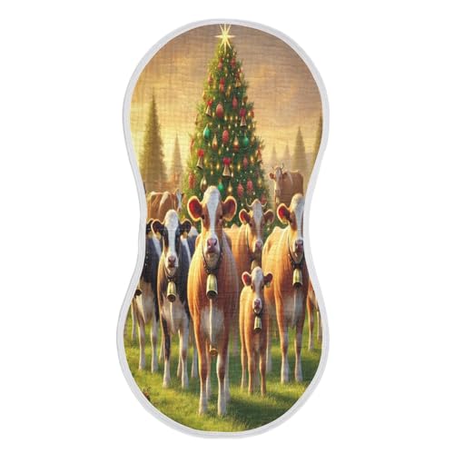 Cows Bells Christmas Golden Baby Burp Cloths Cotton Burp Clothes Absorbent Muslin Burp Cloths Soft Burp Cloth Burp Rags for Girl Unisex Boy Newborn 1 Pack 22x11 Inches