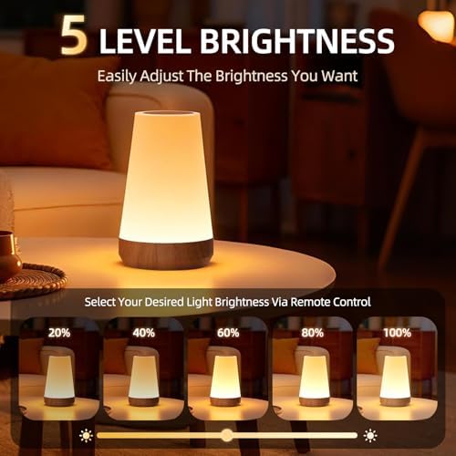 ZWOTNDT Night Light, Dimmable Touch Lamp and Remote Control, 13 RGB Colors & 5 Brightness, Rechargeable Bedside Table Lamp for Baby Kids Nursery Bedroom Bathroom Camping (Wood Grain) - 3