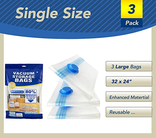 Vacuum Storage Bags 3 Pack Large Vacuum Sealed Bags For Clothes 3 Large (32X24“) Premium Reusable Space Saving Storage Bags For Comforters And Blankets (3, Large) #TOP24