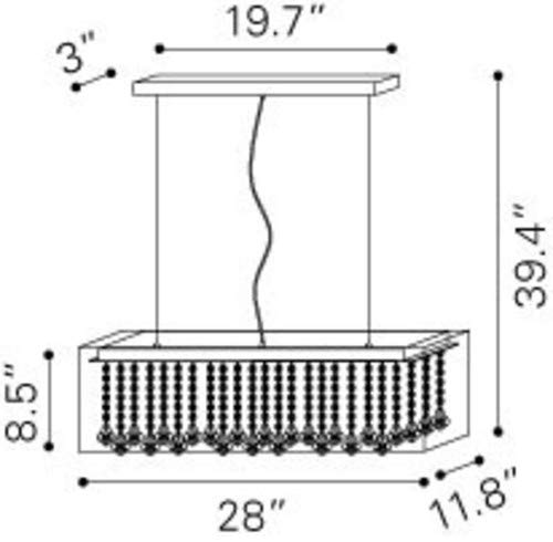 Diagram showing dimensions of the Zuo Modern Blast Ceiling Lamp