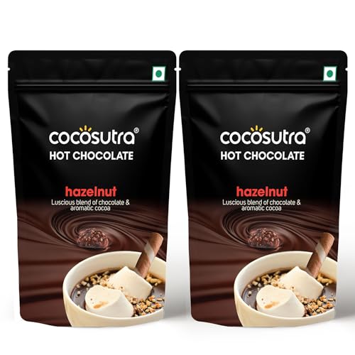 Image of COCOSUTRA Hazelnut Hot Chocolate Mix | Enjoy hot or cold | Pack of 2 (Each 100 g) 200 g | 100% Natural & Vegan Drinking Chocolate | Serves 8 Cups