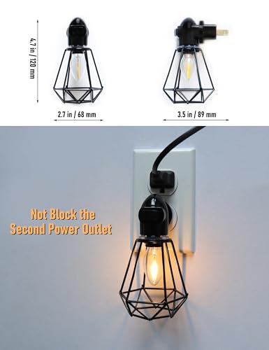 Image of Industrial Plug in Night Light with On Off Switch, 2-Pack Farmhouse LED Night Lights Plug into Wall Socket, Baby Nursery Nightlight with Vintage Lamp Shade for Adult Kids Room Bathroom Hallway