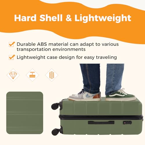 Image of NEWBULIG 20 Inch Carry On Luggage, Suitcase with Spinner Wheels | Expandable, ABS Hard Shell, Lightweight, Rolling, Smooth, TSA Lock, Business Trips, Short Vacations, Green
