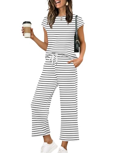 Image of Sampeel Two Piece Sets for Women Summer Vacation Outfits Cap Sleeve Tops Lounge Matching Sets Clothing Beach Fashion Clothes
