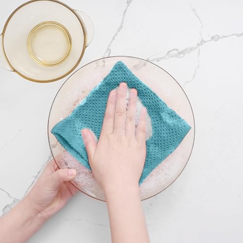 Image of Homaxy 100% Cotton Waffle Weave Kitchen Dish Cloths, Ultra Soft Absorbent Quick Drying Dish Towels, 12 x 12 Inches, 24-Pack, Lake Blue