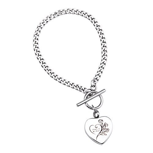 K-Y Pulsera de urna conmemorativa de acero inoxidable grabada con texto en inglés "Always in my heart", para mujer, urna de cremación, joyería de cremación