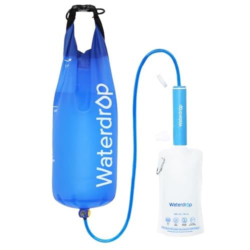 Waterdrop Gravity Water Filter Straw, Camping Water Filtration System, Water Purifier Survival for Travel, Backpacking and Emergency Preparedness, 1.5 gal Bag, 0.1 Micron, 5 Stage Filtration