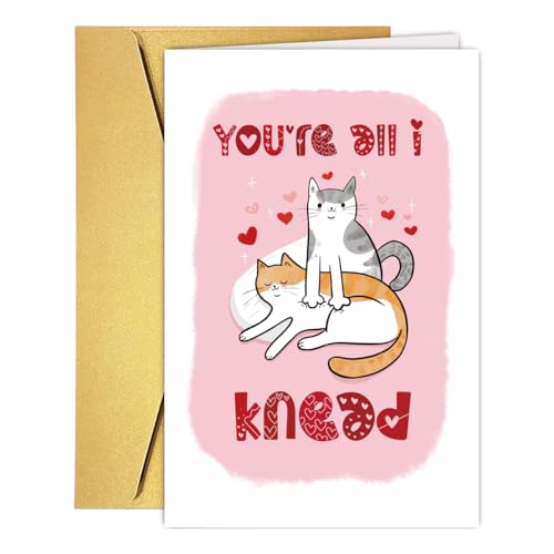 CTVSPC Cute Cat Pun Anniversary Card for Wife Husband, Adorable Cat Love Card Gifts for Cat Lover, Happy Birthday Cards for Him Her, Valentines Cards, You Are All I Knead