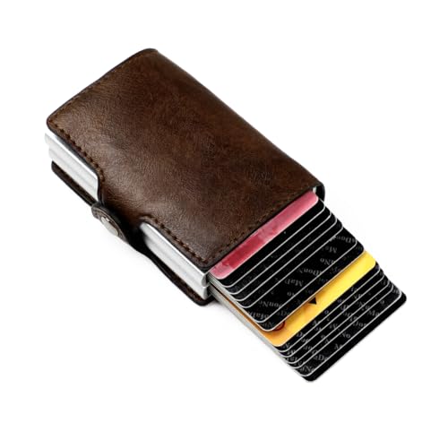 Pop up Card Wallet RFID Blocking Slim Metal Men Credit Card Holder Case Business Money Pocket Double Card Case for Men and Women (coffee)2