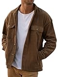 PLEPAN Mens Corduroy Shacket Button Down Work Jackets Lightweight Casual Long Sleeve Shirt Jacket Fall Overshirt with Pockets Dark Brown X-Large