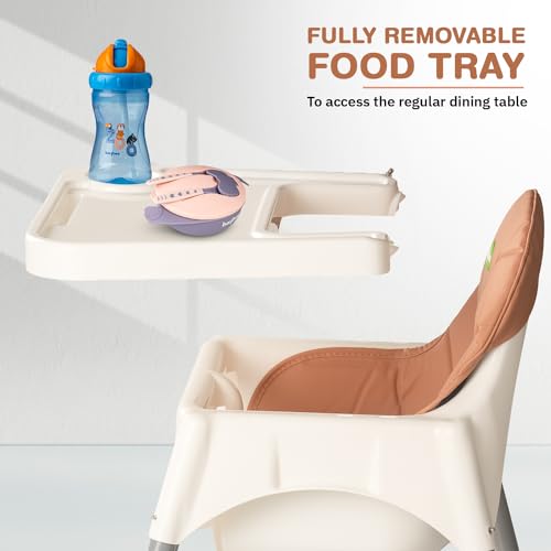 Image of Baybee 2 in 1 Baby High Chair for Kids, Baby Feeding Chair with 2 Height Adjustable, Footrest, Tray, Mobile Stand, 3 Point Safety Belt | Kids High Chair for 6 Months to 3 Years (White)