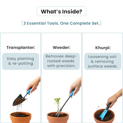 Image of IFFCO Urban Gardens 3-Piece Gardening Hand Tool Set | Heavy-Duty Garden Tools | Transplanter, Weeder & Khurpi for Home, Terrace & Balcony Gardening
