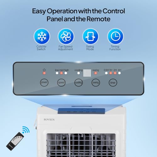 image for ROVSUN 2600CFM Portable Air Cooler, 10.5Gal/40L Evaporative Swamp Cool