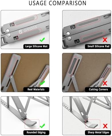 AiTodos Taşınabilir Dizüstü Bilgisayar Standı, Alüminyum Alaşımlı Dizüstü Bilgisayar Sehpası, Taşıması Kolay, Havalandırmalı ve Isı Dağıtılmış, Kaymaz Kauçuk, 6 Kademeli Ayarlanabilir Katlanabilir - Görsel 6